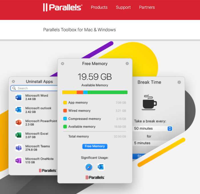 A screenshot of Parallels- mac cleaner software