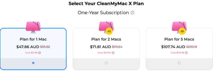 A screenshot of CleanMyMacX pricing 