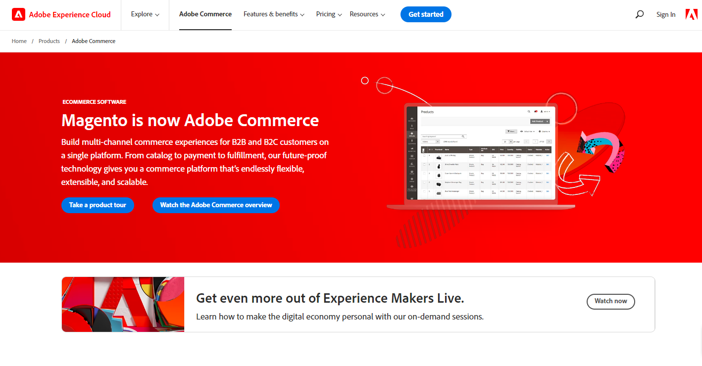 Screenshot of Adobe Commerce- one of the best ecommerce platforms.