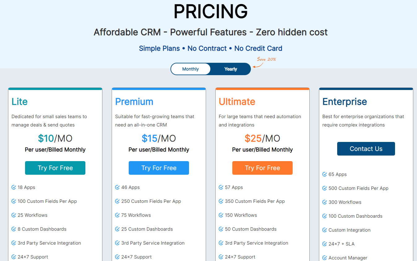 A screenshot of Apptivo pricing guide.