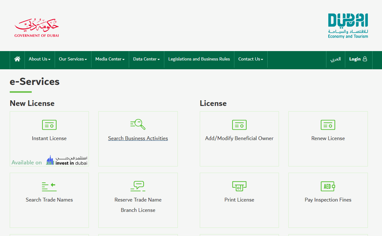 A screenshot of licence types for getting a real estate licence in Dubai.