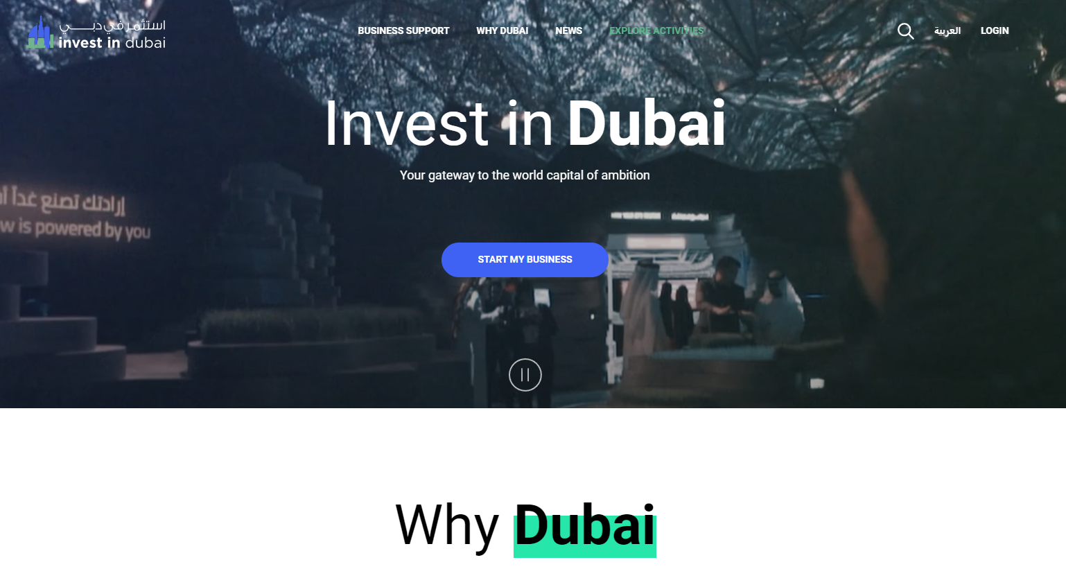A screenshot of Invest In Dubai- a licensing service wing in Dubai.