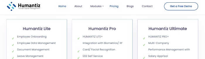 A screenshot of Humantiz pricing options.