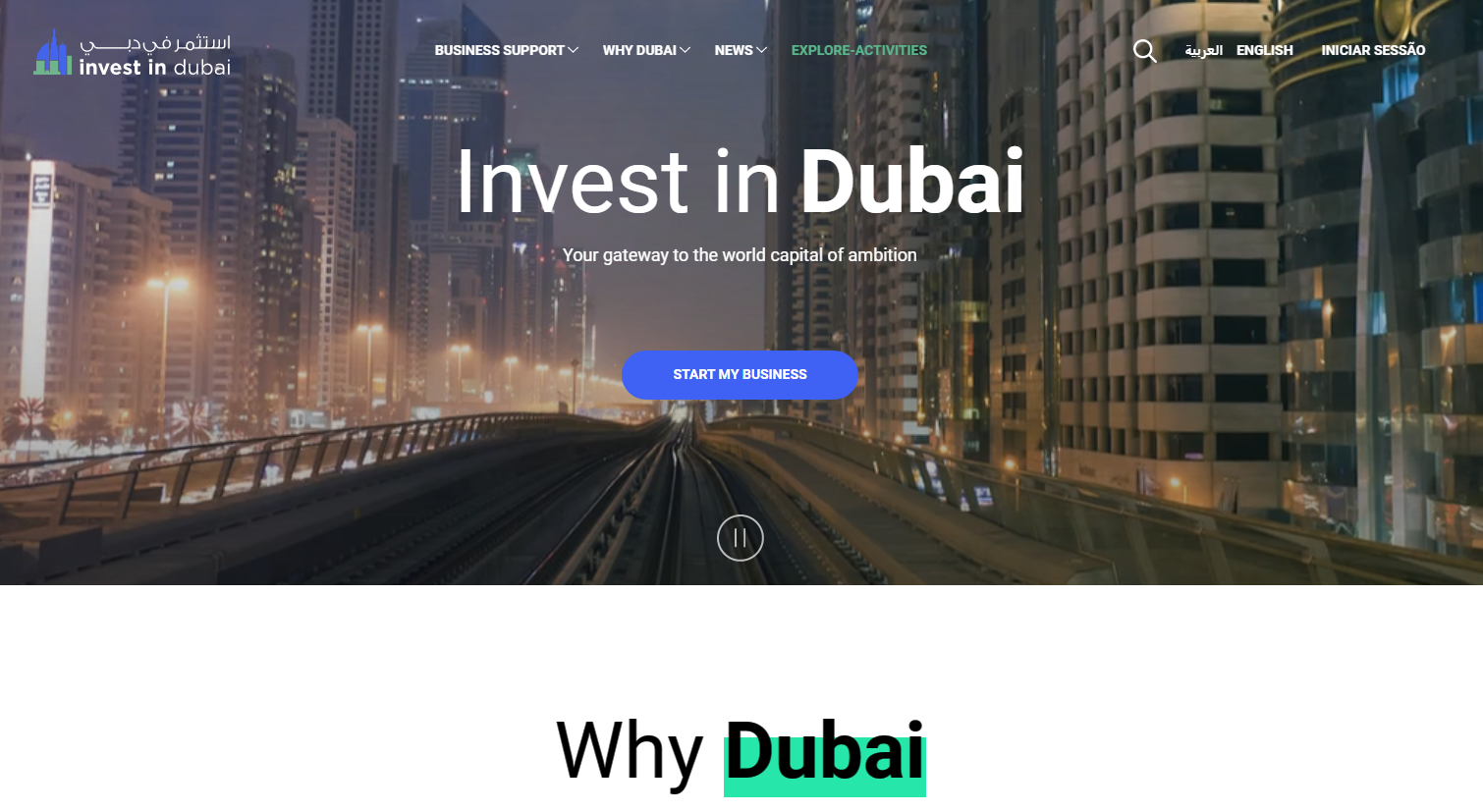 A screenshot of a company talking about startup investments in Dubai.